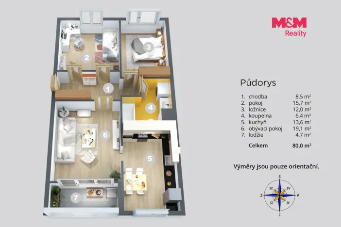 Prodej bytu 3+1, Ústí nad Labem - Severní Terasa, Brandtova, 80 m2