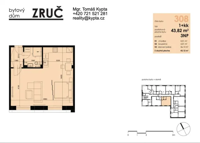 Pronájem bytu 1+kk, Zruč-Senec, Sportovní, 44 m2