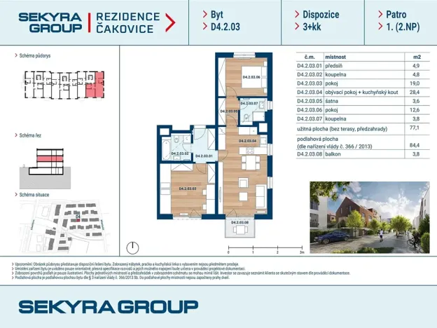 Prodej bytu 3+kk, Praha - Čakovice, Schoellerova, 77 m2