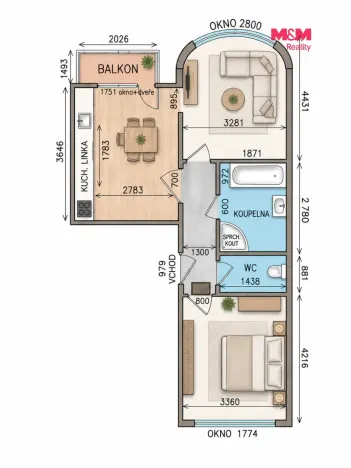 Pronájem bytu 2+1, Praha, U štěpu, 54 m2