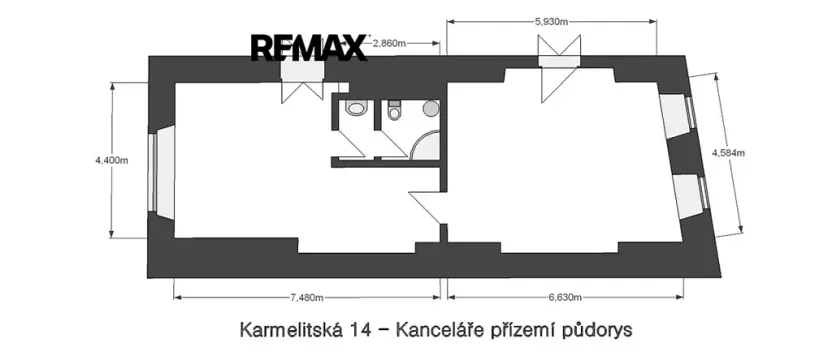 Pronájem kanceláře, Praha - Malá Strana, Karmelitská, 62 m2