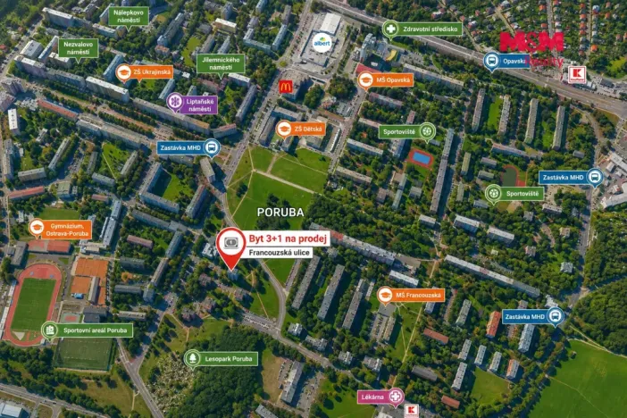 Pronájem bytu 3+1, Ostrava - Poruba, Francouzská, 72 m2