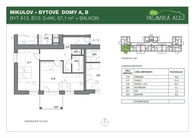 Pronájem bytu 2+kk, Mikulov, Bezručova, 67 m2
