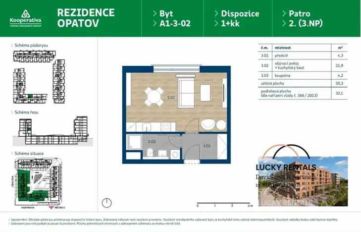 Pronájem bytu 1+kk, Praha - Chodov, Horynova, 32 m2