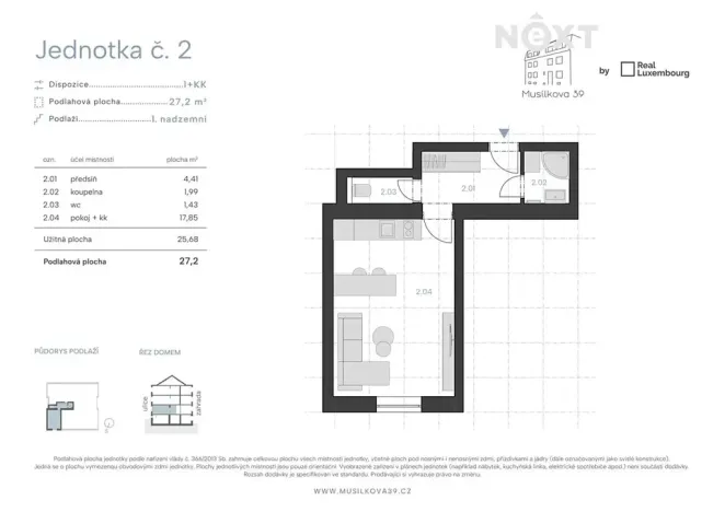 Prodej bytu 1+kk, Praha - Košíře, Musílkova, 27 m2