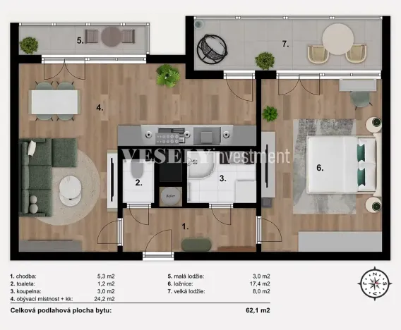 Prodej bytu 2+kk, Praha - Letňany, Tupolevova, 62 m2