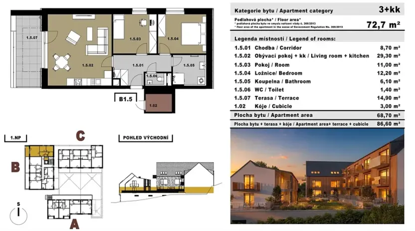Prodej bytu 3+kk, Tuchoměřice, 86 m2