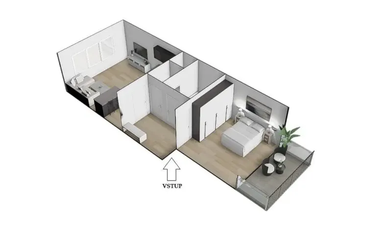 Pronájem bytu 2+kk, Brno - Židenice, Porhajmova, 56 m2