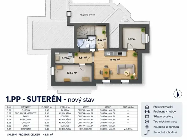 Pronájem bytu 3+kk, Praha - Strašnice, U nových vil, 44 m2