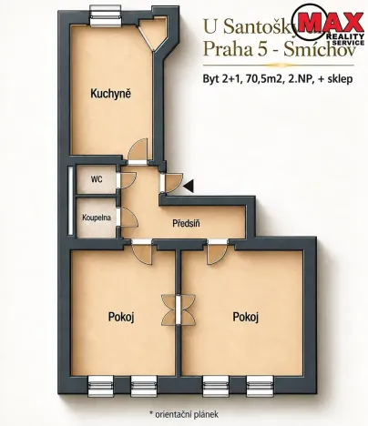 Prodej bytu 2+1, Praha - Smíchov, U Santošky, 70 m2