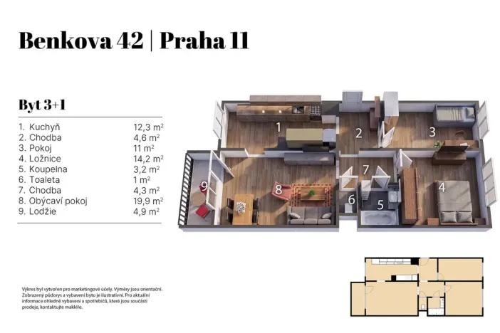 Prodej bytu 3+1, Praha - Chodov, Benkova, 65 m2