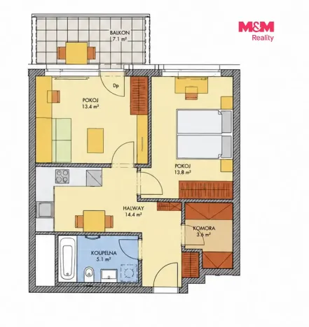 Prodej bytu 2+1, Praha, Svitákova, 53 m2