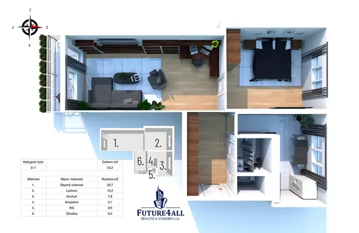 Prodej bytu 2+1, Praha - Záběhlice, Sasanková, 53 m2
