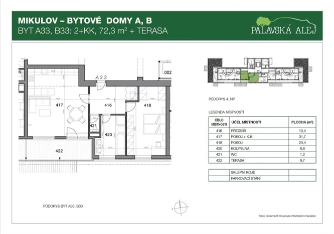 Pronájem bytu 2+kk, Mikulov, Bezručova, 72 m2