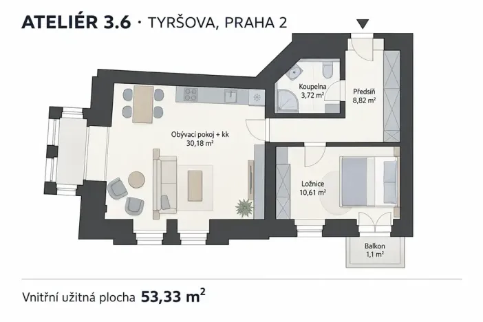 Prodej bytu 2+kk, Praha, 53 m2