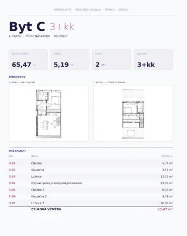 Prodej bytu 3+kk, Praha - Žižkov, Milíčova, 65 m2