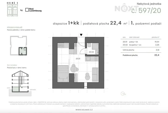Prodej bytu 1+kk, Praha - Vysočany, Kolmá, 23 m2