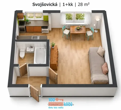 Prodej bytu 1+kk, Praha - Záběhlice, Svojšovická, 28 m2