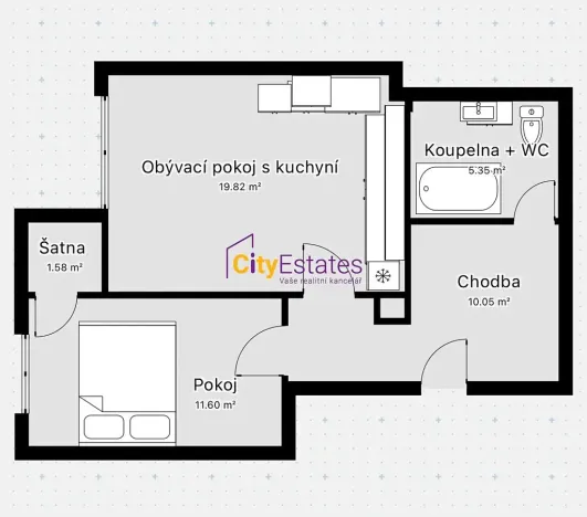Prodej bytu 2+kk, Praha - Holešovice, Veverkova, 52 m2
