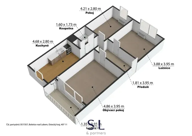 Pronájem bytu 3+1, Děčín, Čsl. partyzánů, 75 m2