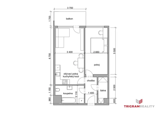 Prodej bytu 2+kk, Praha - Dolní Měcholupy, Honzíkova, 54 m2