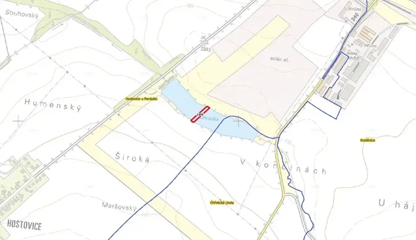 Prodej rybníku, Pardubice, 1368 m2