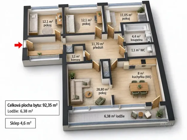 Prodej bytu 4+1, Praha - Radotín, Týřovická, 97 m2