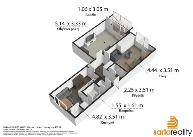 Prodej bytu 2+1, Ústí nad Labem, Maková, 61 m2
