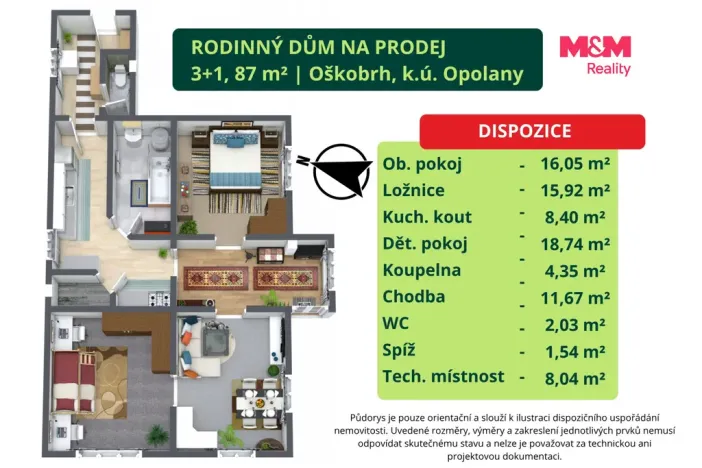 Prodej rodinného domu, Opolany - Oškobrh, 87 m2