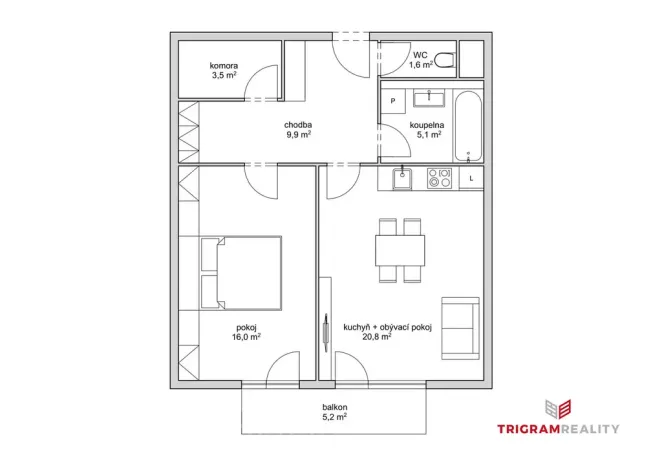 Pronájem bytu 2+kk, Hradec Králové - Třebeš, Pod Zámečkem, 60 m2