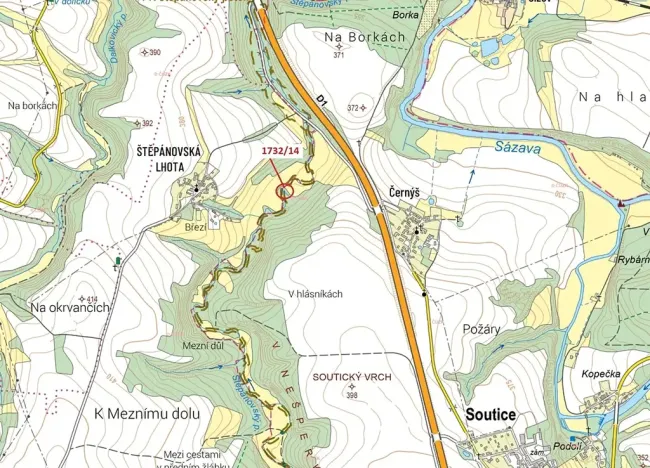 Dražba pozemku, 417 m², Soutice