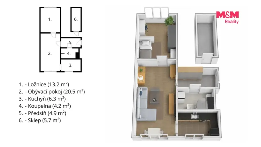 Prodej bytu 2+kk, Třeboň - Třeboň II, Nádražní, 50 m2