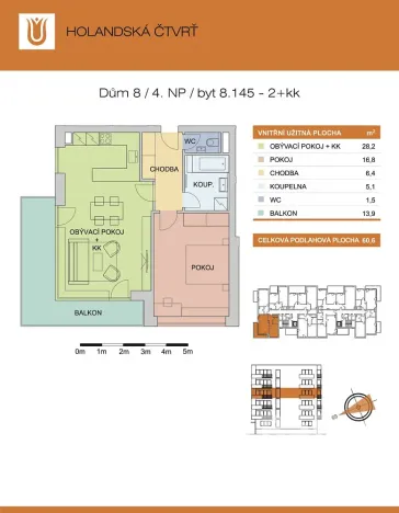 Pronájem bytu 2+kk, Olomouc - Řepčín, Edvarda Beneše, 61 m2