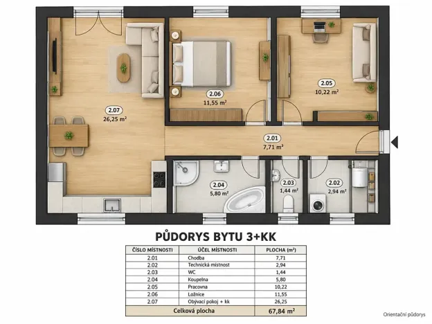 Prodej bytu 3+kk, Vochov, 68 m2