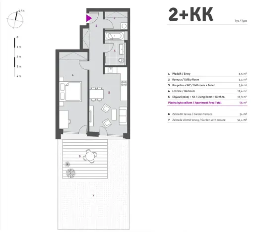 Prodej bytu 2+kk, Praha - Vysočany, Pod Harfou, 56 m2