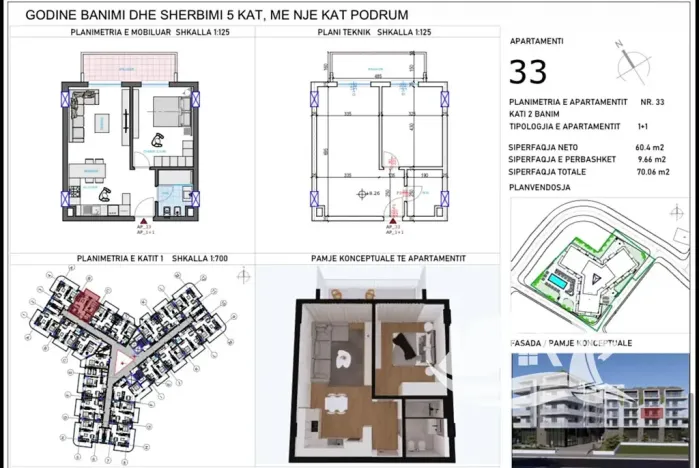 Prodej bytu 2+kk, Qerret, Albánie, 60 m2