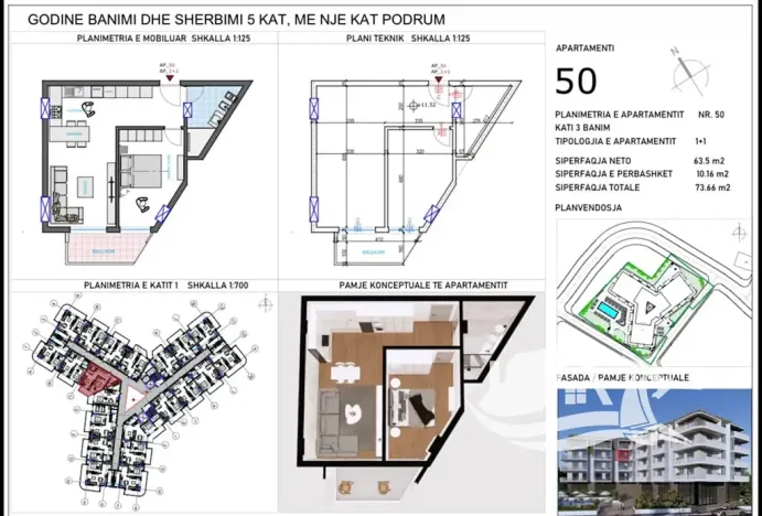 Prodej bytu 2+kk, Qerret, Albánie, 63 m2