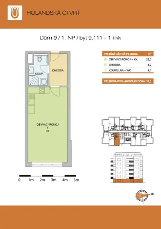 Pronájem bytu 1+kk, Olomouc - Řepčín, Edvarda Beneše, 33 m2