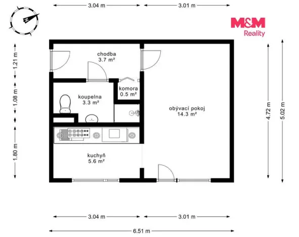 Pronájem bytu 1+1, Milovice - Mladá, Braniborská, 27 m2