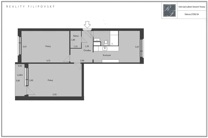 Pronájem bytu 2+1, Ústí nad Labem, Větrná, 60 m2