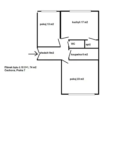 Pronájem bytu 2+1, Praha - Bubeneč, Čechova, 71 m2