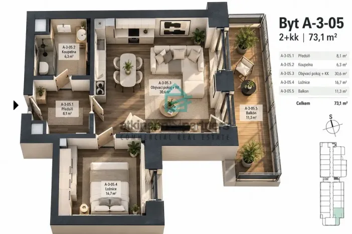 Prodej bytu 2+kk, Hluboká nad Vltavou, Masarykova, 62 m2