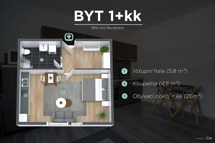 Prodej bytu 1+kk, Bělá pod Bezdězem, Mladoboleslavská, 37 m2