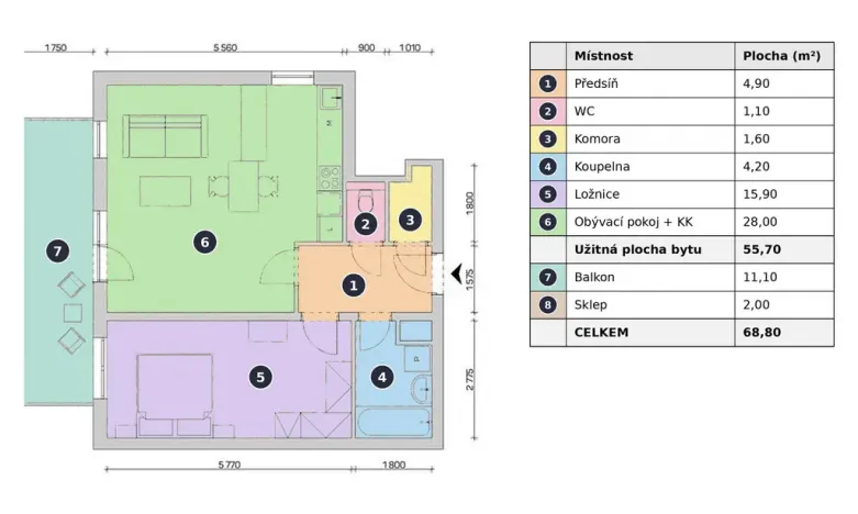 Pronájem bytu 2+kk, Praha - Háje, Loosova, 69 m2