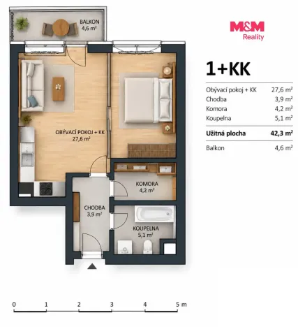 Prodej bytu 2+kk, Praha - Třebonice, 43 m2